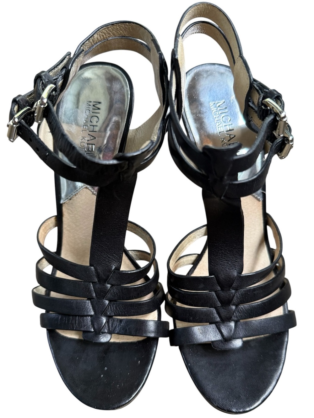 Michael Kors - Women's Y2K Black Leather Strappy High Heel Platform Sandals - Picture 3 of 9
